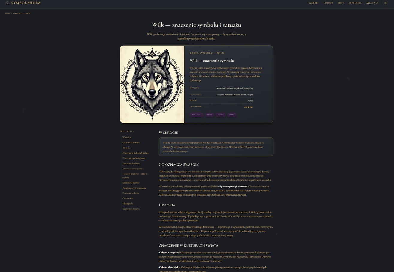 Wolf symbol page on Symbolarium — tattoo meaning and symbolism